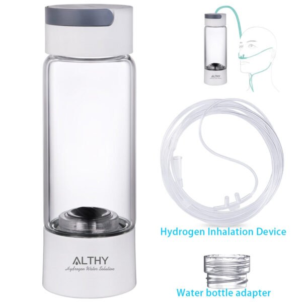 Hydrogen Rich Water Generator Bottle - Glass Cupbody - DuPont SPE & PEM Dual Chamber Maker lonizer - H2 Inhalation device