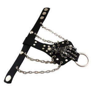 Hfe84013d0e204b4998956d7e1f8933c1E Mens Gothic Alloy Spike Skeleton Hand Wrap Leather Cuff Finger Bracelet