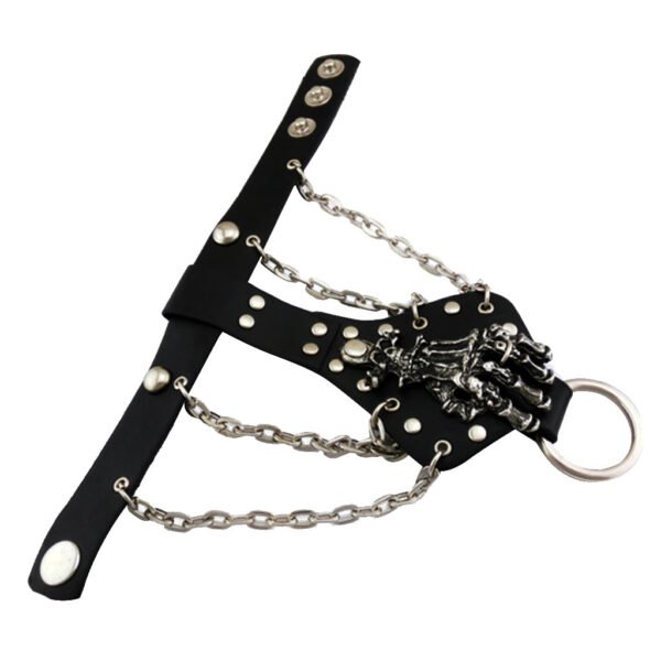Mens Gothic Alloy Spike Skeleton Hand Wrap Leather Cuff Finger Bracelet