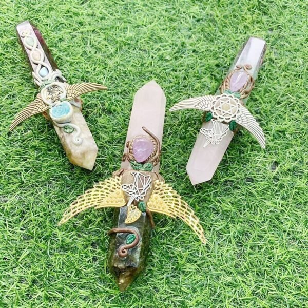 Healing Natural Gemstone Quartz Wand Hand Made Various Material Magic Wand For Gift Tss| |