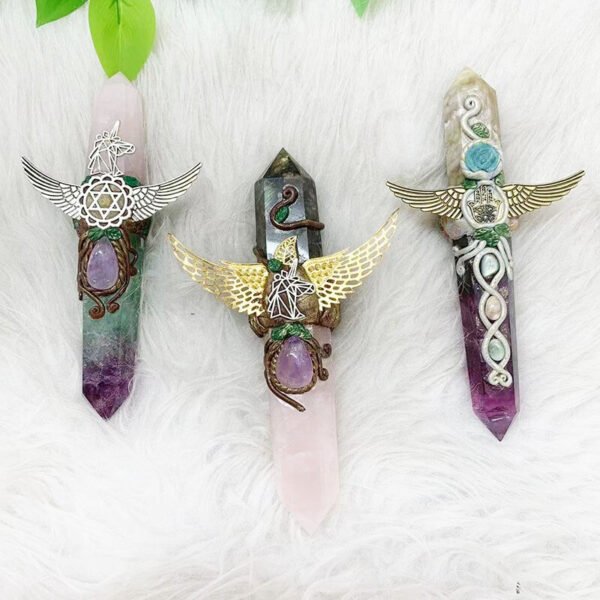 Healing Natural Gemstone Quartz Wand Hand Made Various Material Magic Wand For Gift Tss| |