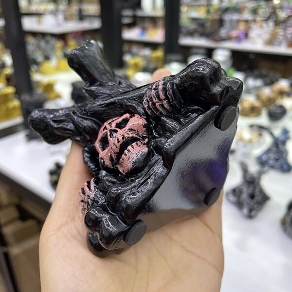 Hip Hop Skull Face Intersect Statue for Crystal Ball Base Stand Resin Sculpture Figurines Display Home Ornament for 7-9cm Sphere