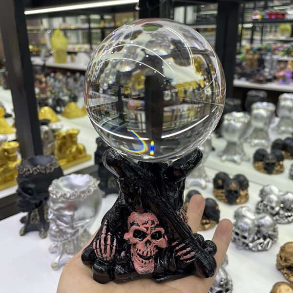Hip Hop Skull Face Intersect Statue for Crystal Ball Base Stand Resin Sculpture Figurines Display Home Ornament for 7-9cm Sphere