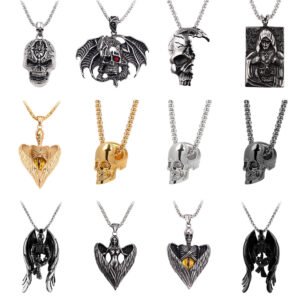 Skeleton Mexican Skull Head Necklace Bloodshed Death Evi Eyes Angel Big Long Chain Men Necklaces
