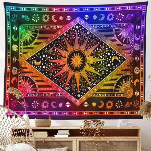 Hippie Mandala Sun and Moon Maditation Tapestry Wall Hanging Indian Golden Burning Sun Stars Psychedelic Popular tapestries