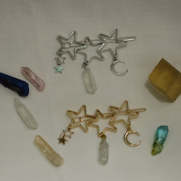 Hollow star moon natural colorful white crystal raw crystal pendant one word hairpin gift