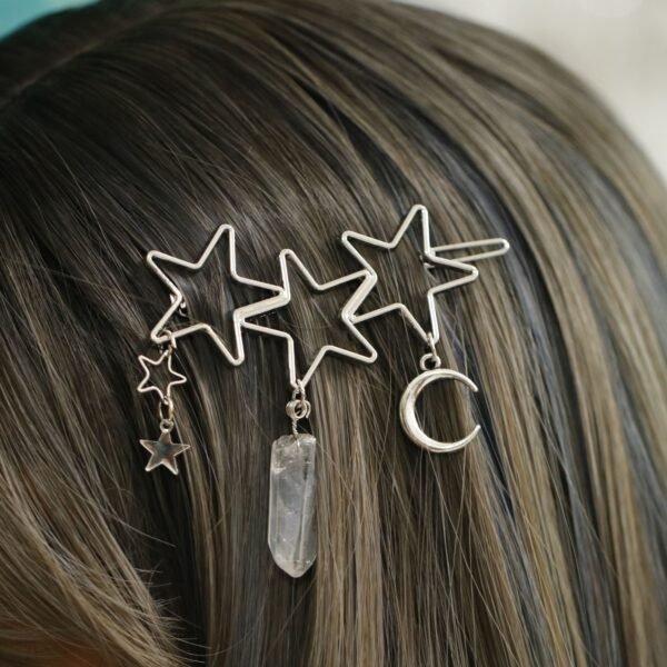 Hollow star moon natural colorful white crystal raw crystal pendant one word hairpin gift