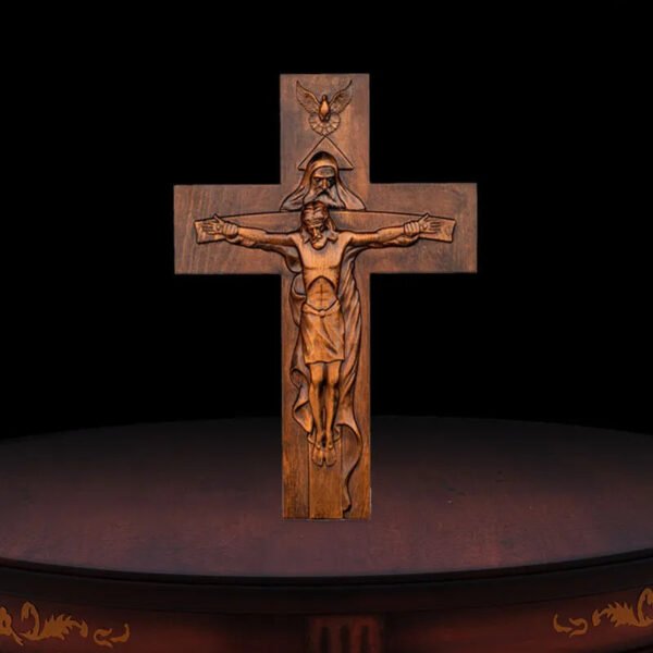 Holy Bible Trinity Cross Beech Christ Carving Wood Church Fater And Son Statue Wall Decor Christmas Figures