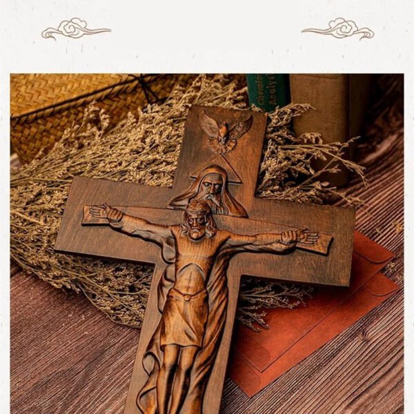 Holy Bible Trinity Cross Beech Christ Carving Wood Church Fater And Son Statue Wall Decor Christmas Figures