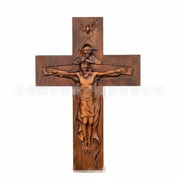 Holy Bible Trinity Cross Beech Christ Carving Wood Church Fater And Son Statue Wall Decor Christmas Figures
