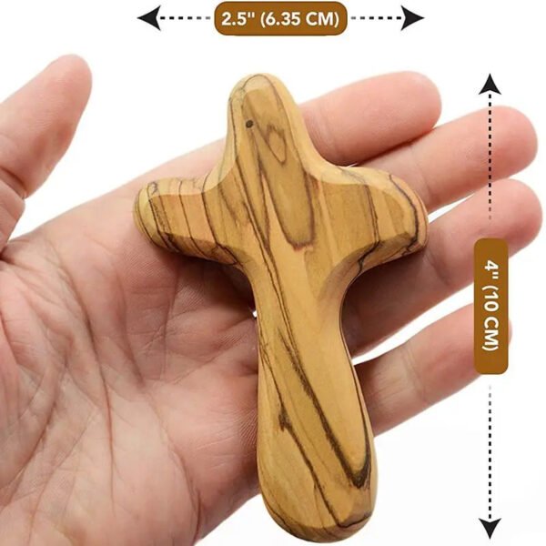 Holy Land Olive Wood Caring Cross Holding Church Utensils Souvenirs Religious Pocket Jesus Christ