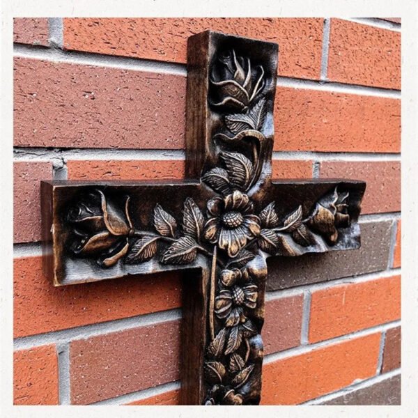 Holy Relic Rose Cross Wall Virgn Beech Wood Christ CarvingRelief Home Decoration Church Souvenirs