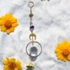 Home decoration pendant golden Sunlight Catcher K9 crystal ball moon wind chime raw amethyst doors and windows car pendant gift