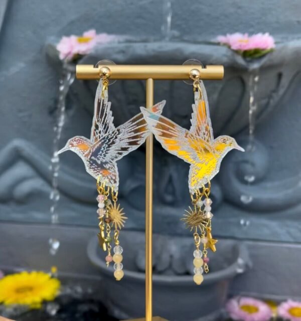 Humming Bird and Rainbow Crystals Earrings