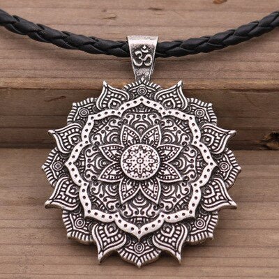 vIndian Mythology Ancient Indian Mandala Flower Necklace Mandala Pendant Zen Yoga OM Pendant