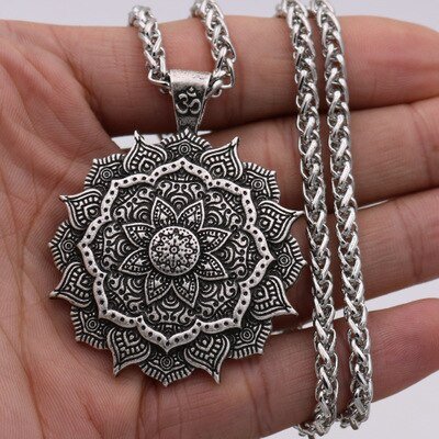 vIndian Mythology Ancient Indian Mandala Flower Necklace Mandala Pendant Zen Yoga OM Pendant