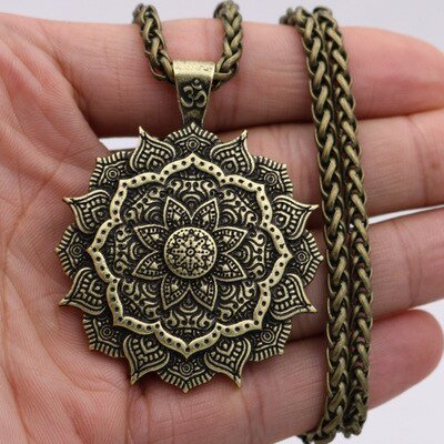 vIndian Mythology Ancient Indian Mandala Flower Necklace Mandala Pendant Zen Yoga OM Pendant