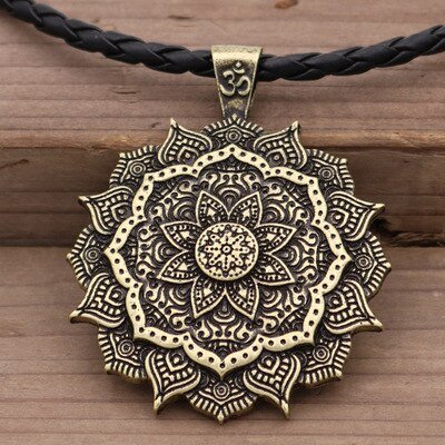 vIndian Mythology Ancient Indian Mandala Flower Necklace Mandala Pendant Zen Yoga OM Pendant