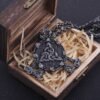 Iron Color Viking axe and Odin Rune Necklace with Stainless Steel Chain As Men Gift and wooden box
