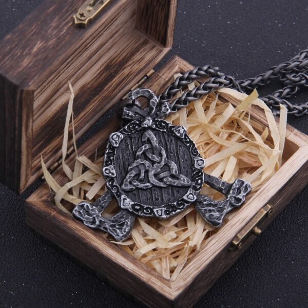 Iron Color Viking axe and Odin Rune Necklace with Stainless Steel Chain As Men Gift and wooden box
