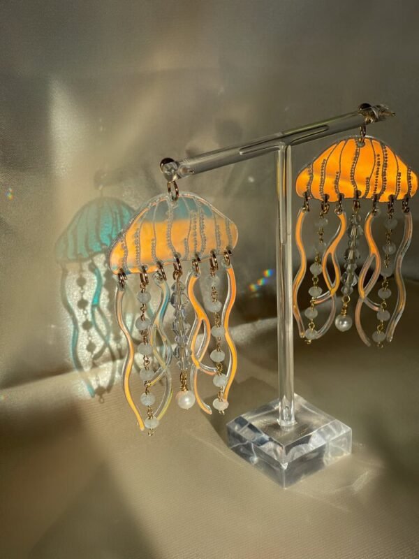 Jellyfish Acrylic Iridescent Drop Earrings | Sea Jelly Dangle Nautical Earrings