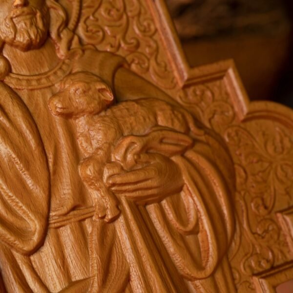 Jesus Christ Statue of Good Shepherd, Wood Plaque, Religious Gift, Carved Christian Wall Art Decoration, Image of Catholic Saint