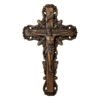 Jesus Christ crucified, wooden cross with baptismal statue, catholic cross, wall cross, religious saint image