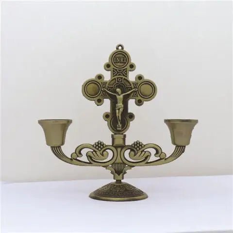 Jesus Cross Candle Holder Retro Religious Christ Metal Candlestick Ornament Home Decor Church Utensils