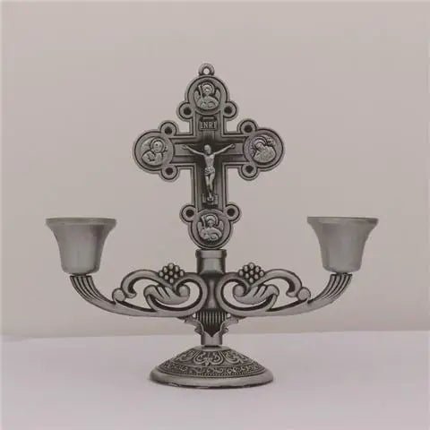 Jesus Cross Candle Holder Retro Religious Christ Metal Candlestick Ornament Home Decor Church Utensils