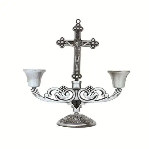 Jesus Cross Candle Holder Retro Religious Christ Metal Candlestick Ornament Home Decor Church Utensils