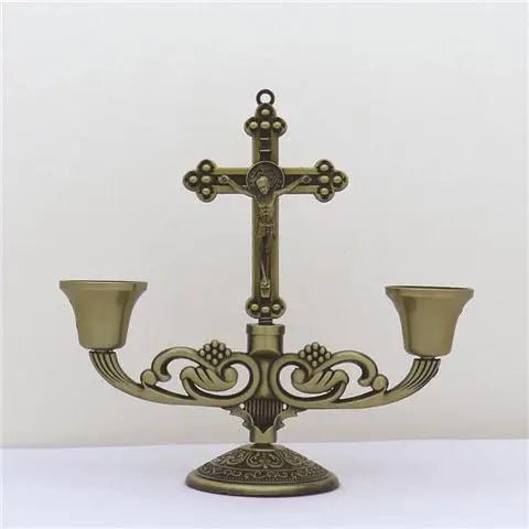 Jesus Cross Candle Holder Retro Religious Christ Metal Candlestick Ornament Home Decor Church Utensils