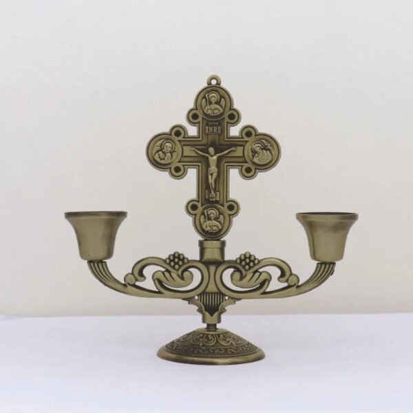 Jesus Cross Candle Holder Retro Religious Christ Metal Candlestick Ornament Home Decor Church Utensils