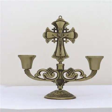 Jesus Cross Candle Holder Retro Religious Christ Metal Candlestick Ornament Home Decor Church Utensils