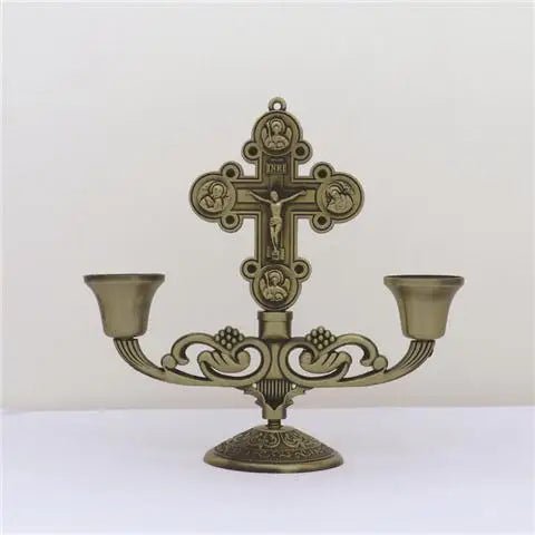 Jesus Cross Candle Holder Retro Religious Christ Metal Candlestick Ornament Home Decor Church Utensils
