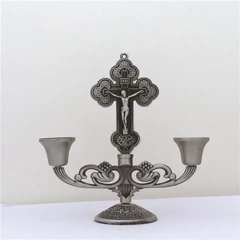 Jesus Cross Candle Holder Retro Religious Christ Metal Candlestick Ornament Home Decor Church Utensils