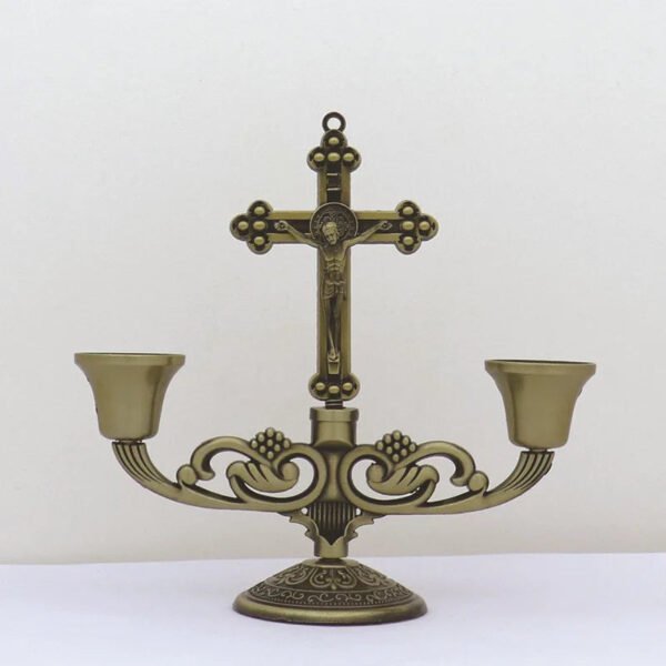 Jesus Cross Candle Holder Retro Religious Christ Metal Candlestick Ornament Home Decor Church Utensils