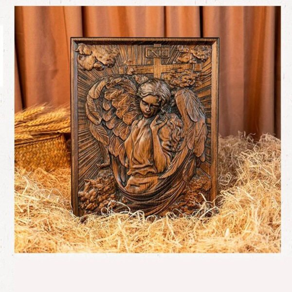 Jesus Cross Relic Archangel Relief Beech Wood Carving Home Decoration Religious Figures Church Souvenirs