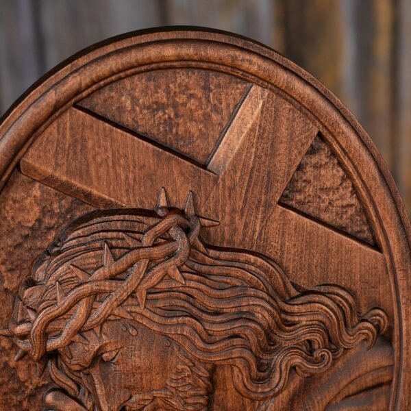 Jesus carrying the cross, Catholic religious figure, wooden icon, relief sculpture, handicraft, Christian home and decoration