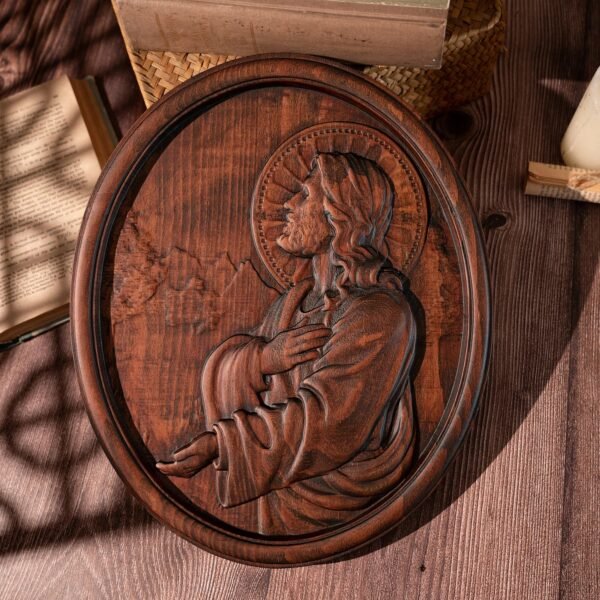 Jesus praying oval wooden plaque, religious saint statue, catholic statue, home wall hanging decoration, gift for christians