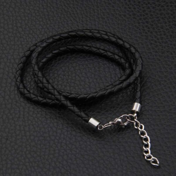 Viking Magic~Jewelry Men's Necklace - 3mm Cord - Leather - Stainless Steel - for Men - Color Black Silver