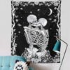 Kiss Skull Tapestry Wedding Moon Skeleton Tapestry Starry sky Tapestry Starry Tapestry Black and White Stars Tapestry for Room