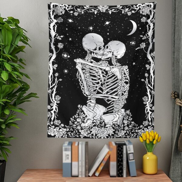 Kiss Skull Tapestry Wedding Moon Skeleton Tapestry Starry sky Tapestry Starry Tapestry Black and White Stars Tapestry for Room