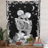Kiss Skull Tapestry Wedding Moon Skeleton Tapestry Starry sky Tapestry Starry Tapestry Black and White Stars Tapestry for Room