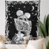 Kiss Skull Tapestry Wedding Moon Skeleton Tapestry Starry sky Tapestry Starry Tapestry Black and White Stars Tapestry for Room