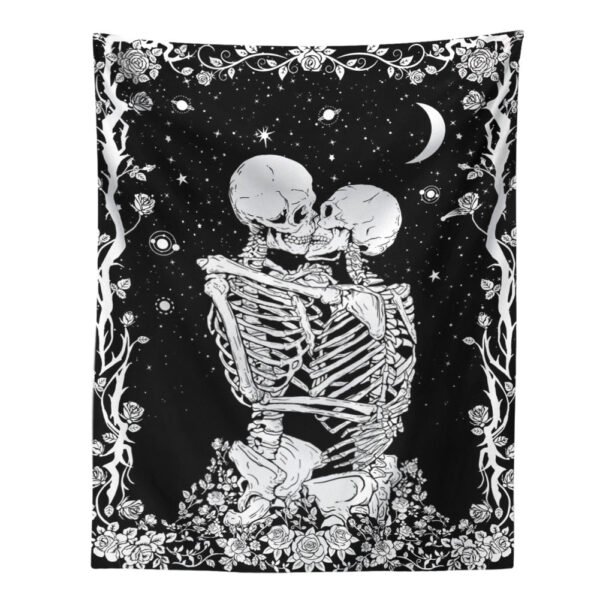 Kiss Skull Tapestry Wedding Moon Skeleton Tapestry Starry sky Tapestry Starry Tapestry Black and White Stars Tapestry for Room
