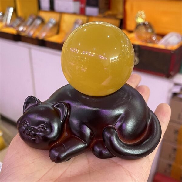 Lazy Lucky Cat Crystal Ball Base Resin Carft Ornament Home Decor Display Stand for 40-80mm Sphere