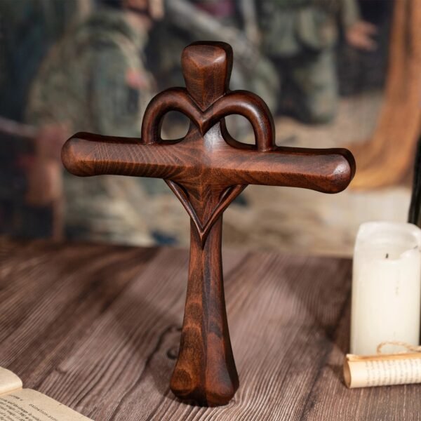 Love Wooden Cross Heart Shape Cross Christian Interior Wall Decor Wall Hanging Hand Carved Wooden Cross Christian Faith Heart