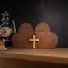 Love desktop ornaments, heart shaped decoration, Christian sculptures, wooden products, small crosses, Valentine's Day gifts