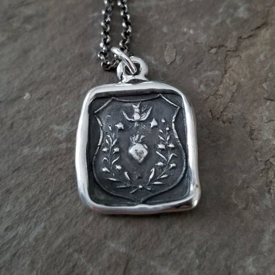 Loves Triumph - Swallow and Enflamed Heart Necklace - Ardent Hope, Love and Affection