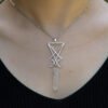 Lucifer Satanic Sigil With Raw Natural Quartz Stone Pendant Necklace Satan Spirit Amulet Jewelry For Gift